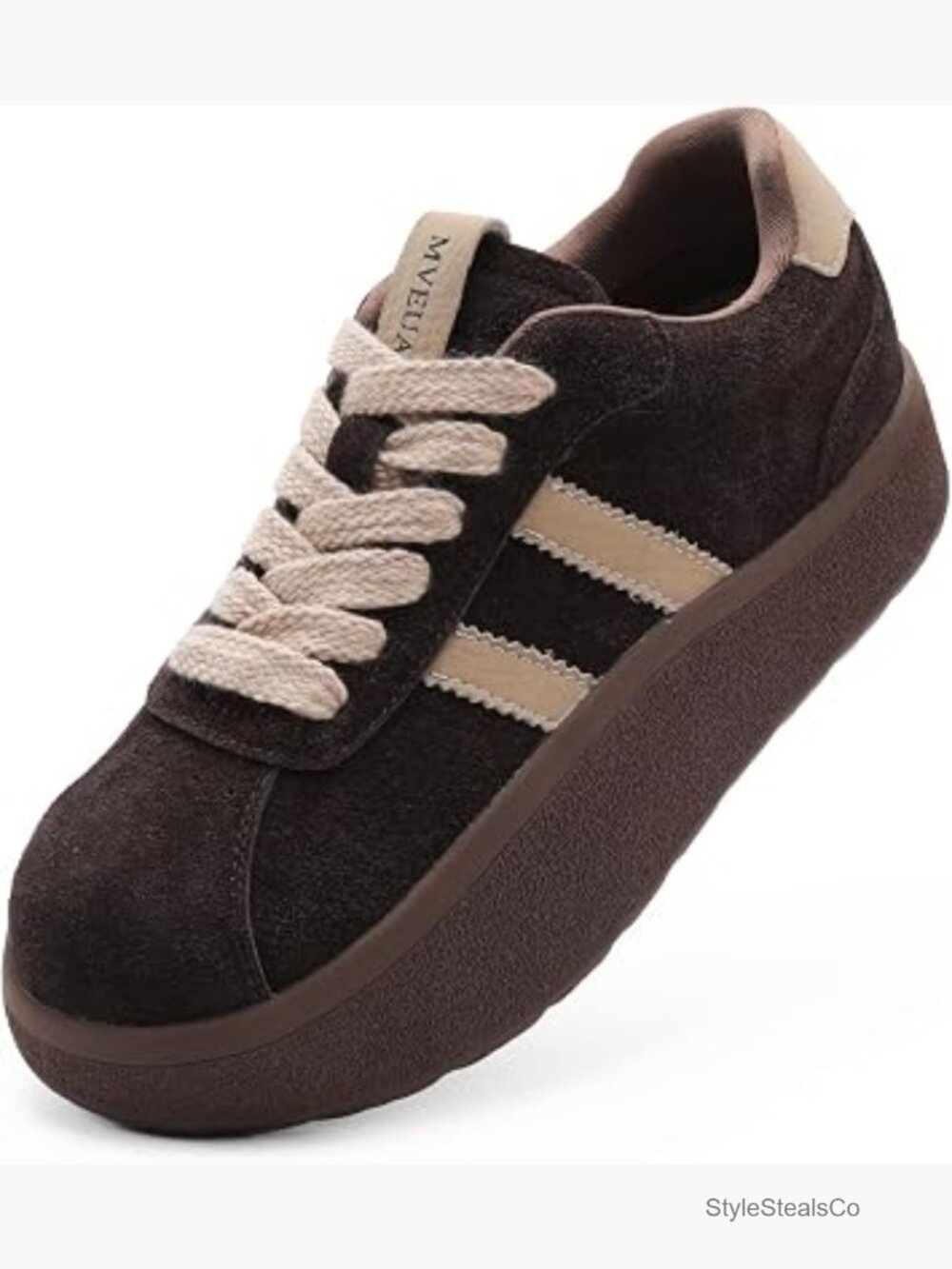 Genuine Suede Leather Platform Sneakers, Non-Slip Rubber Sole, Lace-Up Low Top
